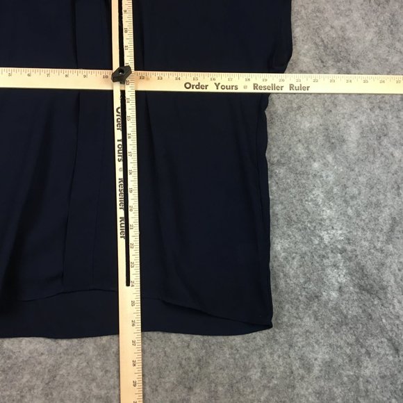 Pleione Blouse M Top Solid Navy Blue Crepe Pleat Detail Career V Neck Dolman Cap - Picture 7 of 9